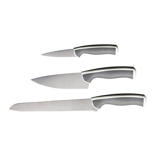 Preisvergleich Produktbild IKEA ANDLIG - 3-teiliges Messer-Set, hellgrau, weiß