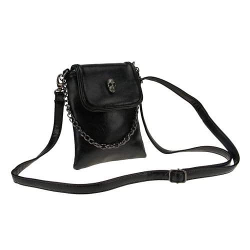 JIAHG Damen PU Leder Umhängetasche Schultertasche Handytasche Mini Handtasche Crossboby Bag mit Totenkopf Damentasche Ausgehtasche Geldbeutel Clutch für Damen Mädchen