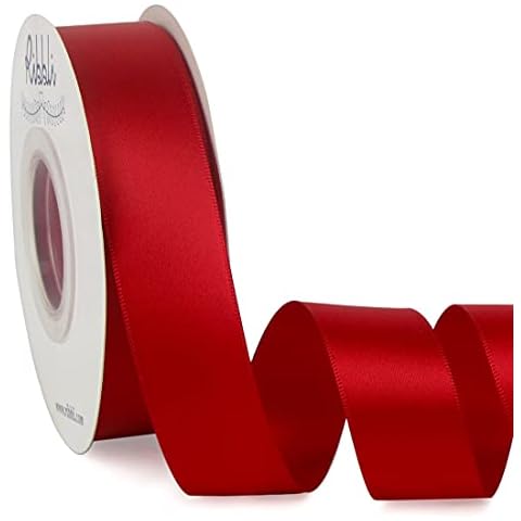 Ribbli Double Faced Red Satin Ribbon,1” x Continuous 25 Yards,Fabric Ribbon Use for Bows Bouquet,Christmas Gift Wrapping,Floral Arrangement Cover