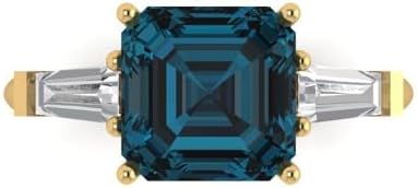 Clara Pucci 3 tcw Asscher Cut Cocktail Ring for Women in 14K Yellow Gold, Natural London Blue Topaz Birthstone Bold 3 Stone Solid Gold Womens Statement Fashion Ring (Size Adjustable)
