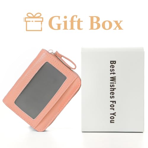 Image of Genuine Wallet Women RFID Blocking Card Holder, Small Leather Womens Wallet with Zipper ID Window Coin Pocket