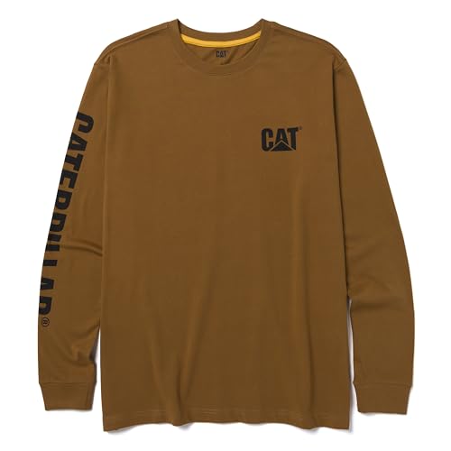 Caterpillar Trademark Banner Long Sleeve Tee Shirts for Men with Center Back Neck Wire Management Loop and Cat Workwear Logo, Bronze Black, 3XL Big