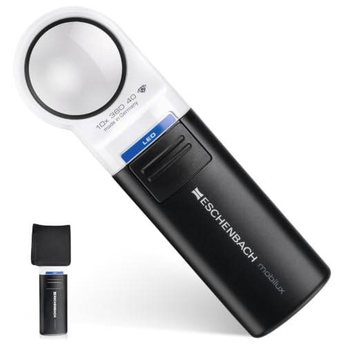 Eschenbach Lente d'ingrandimento portatile con illuminazione a LED mobile uxLED, ingrandimento 10x, dimensioni lenti: (Ø) 35 mm