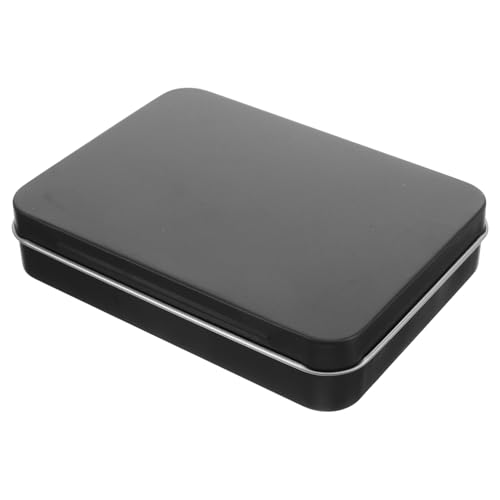 HOMSFOU 長方形マット仕上げブラック缶ケース 蓋付き携帯用収納箱 実用的な錫製マッチ 麻紐保管容器 家用 アウトドア対応