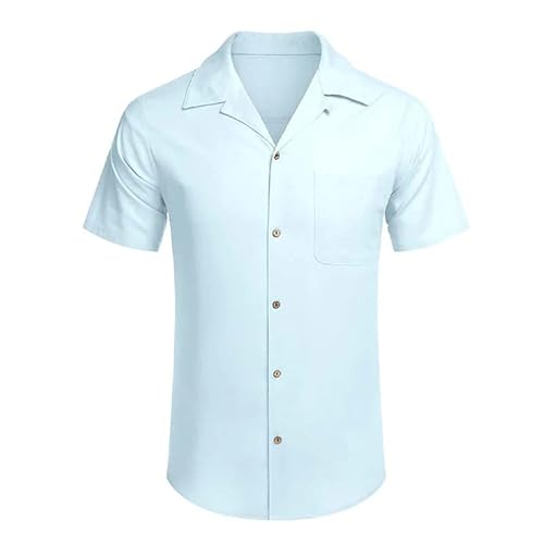 Mens Shirts Summer Big And Tall Guayabera Shirts Short Sleeve Button Down Shirt Tops Casual Daily Solid Color Blouses Sky Blue #TOP2
