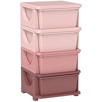 HOMCOM 4 Drawers Plastic Storage Units, 4 Tier Kids Storage Units, Children Toy Chest for Nursery, Playroom, Bedroom, Pink