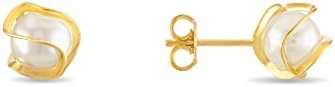 Barzel 18K Gold Plated Caged Pearl Stud Earrings, 6MM - Made In B...