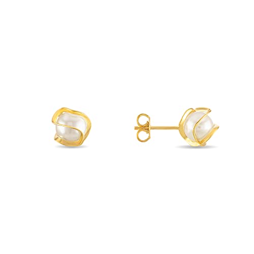 Barzel 18K Gold Plated Caged Pearl Stud Earrings, 6MM - Made In Brazil