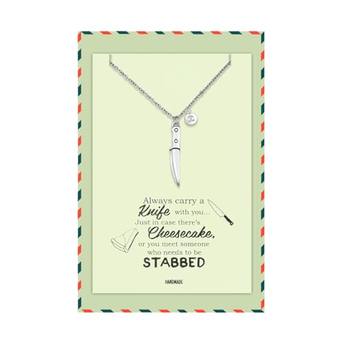 quan jewelry Mini Chef Knife Necklace, Chef Knife Pendant Gifts for Women, Kitchen Cooking Utensil Jewelry, Men and BFF with Funny Quotes on Gift Card