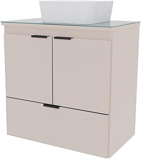 COZIMAX Soul 24" Combo Floating Bathroom Vanity with White Ceramic Sink, Tempered Glass Countertop, Soft Close Doors, 1 Drawer, Wall Mount (Nude)