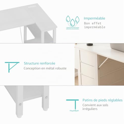 Lufeiya Bureau Angle avec 4 Tiroirs Petit Bureau Blanc avec Rangement, PC Bureau en L pour Petit Espace Fille,Ado 120X50CM (Prises Européennes) – vue 9
