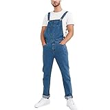 Fansu Herren Jeans Latzhose Overall, Arbeitshosen Lange Jeanshose Retro Denim Arbeitslatzhose Jumpsuit Destroyed Ripped Multifunktion Hose Arbeitskleidung (Blau,XL)