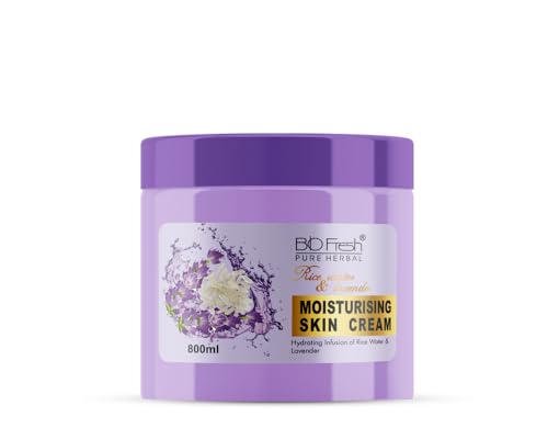 Image of BIOFRESH HERBALS Body Cream - Rice Water & Lavender Deep Intense Moisturizing Cream Non-Greasy with 24-Hour Hydrating for Soft Dry Skin (800ml, Pack of 1)