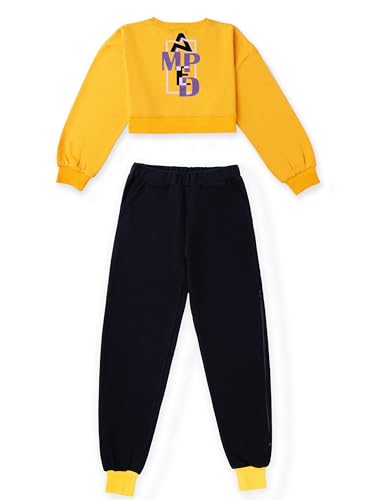 Image of AMPED Cotton Terry Girl Crop Top With Black Joggers