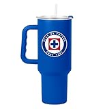 Logo Brands Liga MX Cruz Azul FC 40oz Stainless Steel Handle Tumbler - Double Wall, Vacuum Insulated, Powder Coated Finish - Great Gift For Soccer Fans