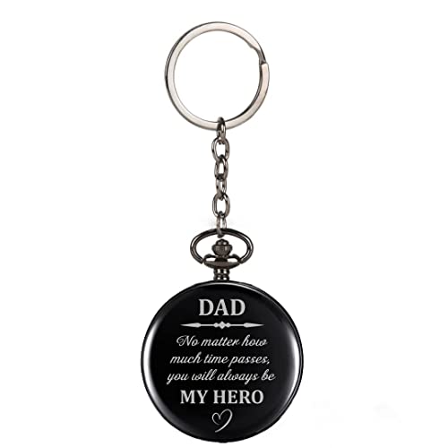 Image of Pocket Watch Father Gift | Dad Embossing | Numerical Dial | Metal Keychain Design | Black | Vintage | Antique Style Gandhi Watch for Men