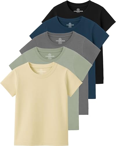 Image of Real Essentials 5 Pack: Girls' Cotton Short Sleeve Crew Neck T-Shirt - Athletic Tee Shirt for Teens Kids Youth (Ages 4-16)