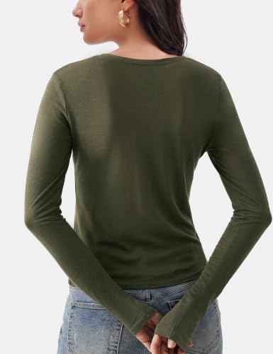 Image of Women's Merino Wool Blend Shirts Long Sleeve Tops Crew Neck Fitted Basic Tee Cozy Embrace Collection