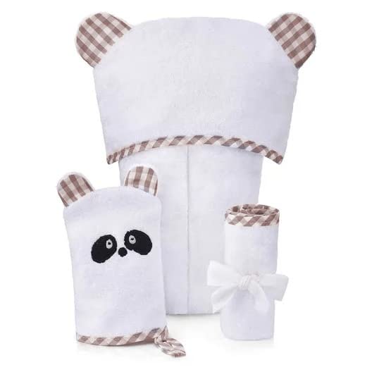 Image of Brooklyn Baby Hooded Bath Towels – Super Soft Organic Bamboo Cute Ear Hood Towel Set with Washcloth and Glove for Newborn Infant Toddler Kids Supplies