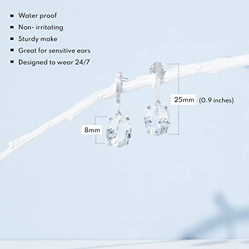 14K White Gold Solitaire Oval Cut Aquamarine Drop Dangle Earrings For Women With 10Mm X 8Mm March Birthstone And Push Back By Max + Stone #TOP2