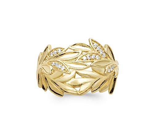 Bague en plaqué or motif laurier avec sachet cadeau velours offert