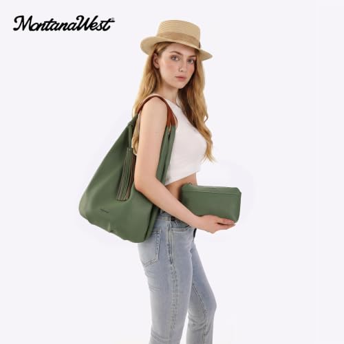 Image of Montana West Hobo Bags for Women Slouchy Handbags 2PCS Tassels Shoulder Bag with Comestic Bag