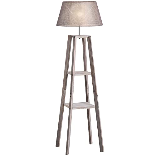 HOMCOM Lampadaire design contemporain 2 étagères intégrées 40 W max. dim. 45L x 45l x 148H cm pin lin gris