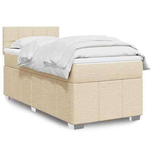 DYRJDJWIDHW Sommier à Lattes avec Matelas et surmatelas intégrés 90x200 cm Crème, Cadre de lit LED avec tête de lit, Confort Moyen lumières d'ambiance...