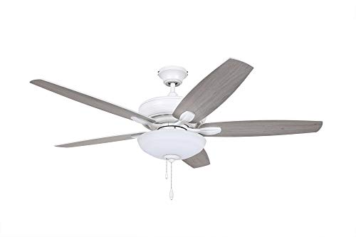 Luminance Kathy Ireland Home Ashland Led Ceiling Fan With Light Kit | 52 Inch Fixture With 5 Blades, Removable Glass Shade, And Pull Chain | Low Profile Hugger With Dual Mount And Downrod, Satin White #TOP3