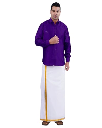 Image of PRAKASAM COTTON -Welcro pocket dhoti for mens /Jari border welcro pocket Stitched Dhoti for Mens