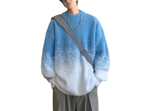 Men's Gradient Crew Neck Knit Pullover Sweater Comfortable Loose Fit Everyday Wear