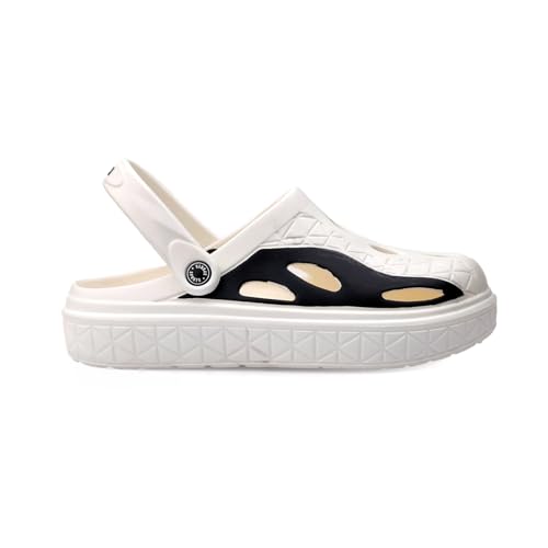 Image of Deer Rock Unisex Black & White Chunky Sole Clogs | Lightweight EVA Slip-On Sandals with Breathable Cut-Out Design & Adjustable Heel Strap