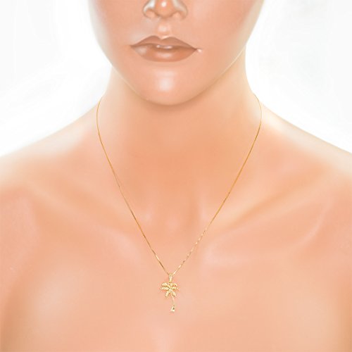 Honolulu Jewelry Company 14K Real Solid Yellow Gold Tropical Palm Tree Beach Necklace Pendant with 18" Box Chain3