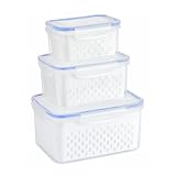 INEDRIMS 3 Stück Kühlschrank-Organizer, Kühlschrankaufbewahrung mit Deckel und Abtropfgestell,...