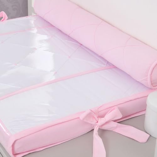 Kit Trocador de Fraldas Reto Portátil Para Comoda de Bebe Com Rolinho de Apoio Nervura Bebe Enxovais Original (Branco/Rosa Bebê)
