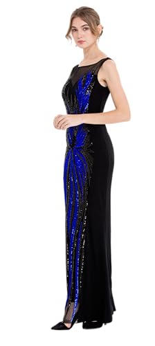 Image of ANGEL FASHIONS Women's Sheer Gold Sequined Black Splicing Evening Dress