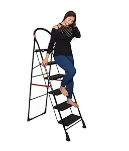 Parasnath Black Diamond Ladder 6 Step Heavy Folding Step Ladder with Wide Step 6.3 FT Ladder Made in India