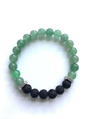 Lava Rock Bracelet Green Aventurine, Essential Oil Diffuser, 8mm Stone, Bracelet Lava Rock Bracelet , Stress Relief Yoga Beads Adjustable Bracelet Anxiety Aromatherapy Essential Oil Diffuser Healing Lava Bracelet for Men Women