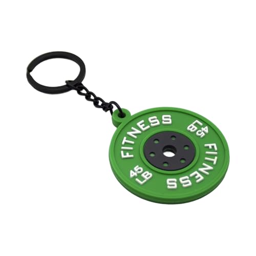 ZUJIABAO Portachiavi in gomma Fitness, tema sollevamento pesi, piastra incisa da 20,4 kg, chiavetta leggera a forma di bilanciere, catena con piastra accessorio in gomma per appassionati di palestra