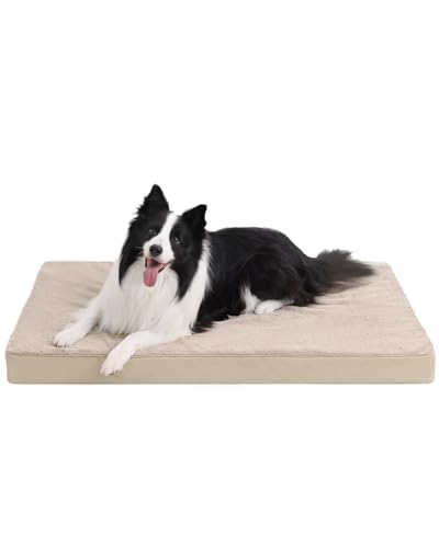 Image of KSIIA Orthopedic Dog Bed for Extra Large Dogs with Waterproof, Khaki, 47x29 | Deluxe Soft Plush Dog Crate Bed, Washable Pet Mat with Removable Cover & Egg Crate Foam for Extra Large Dogs Sleeping