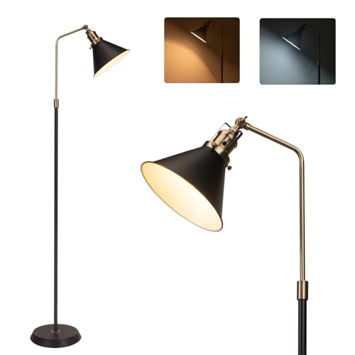 lianheng Noir Métal Lampadaire Industriel, Lampadaire Vintage Noir et Or Design, Lampadaire Simple Coin, Lampadaire pour Salon, Chambre, Bureau