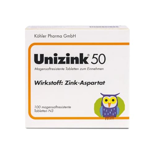 Unizink 50 magensaftresisitente Tabletten, effektive Zinkversorgung für ein starkes Immunsystem, gesunde Haut, Haare und Nägel sowie zur Vorbeugung von Erkältungen und Müdigkeit, 100 St