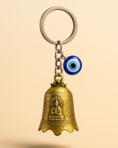 Image of Tiny Tim Guardian Bell with Evil Eye Charm - Protective Motorcycle & Car Accessory - Tibetan-Inspired Design - Wards Off Negative Energy - Ideal Gift for Bikers & Travelers