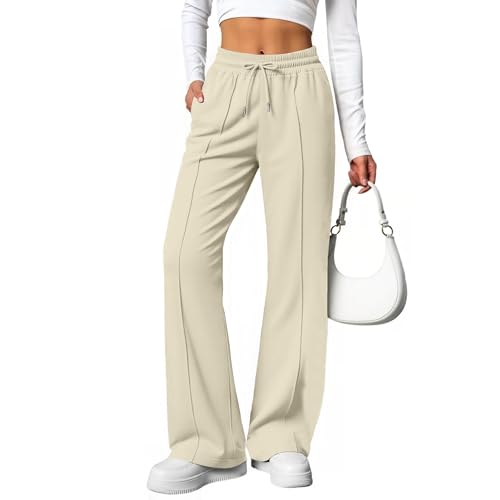 ALUWU Womens Wide Leg Sweatpants High Waisted Baggy Pants Elastic Drawstring Workout Pants with Pockets3