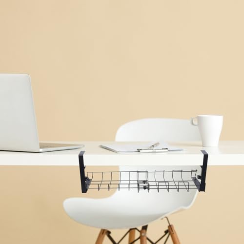 Organizador de cables ajustable para debajo del escritorio Outanaya, bandeja para gestión de cables y almacenamiento para oficina y hogar, caja negra para organizar cables de escritorio miniatura 5