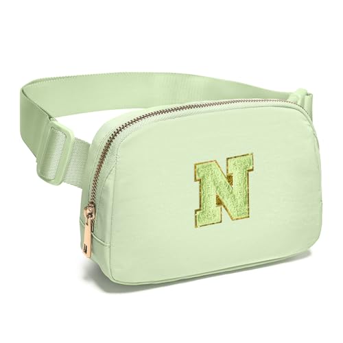 Image of Gitus Gifts for 8 9 10 11 12 Year Old Girls Belt Bag Fanny Pack Crossbody Bags with Initial Letter Patch Cute Stuff Birthday Gifts for Teen Girls Women Personalized Trend Stuff (Light Green-N)