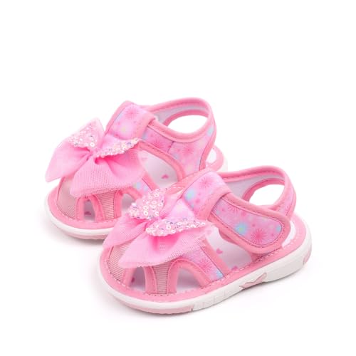 Infant Baby Girls Squeaky Sandals Premium Rubber Sole Bowknot Closed-Toe Non-Slip Shoes Toddler Soft First Walkers Shoes