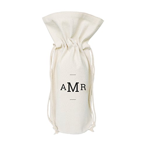 The Cotton & Canvas Co. Personalized Triple Monogram Wine Bag, Bottle Cover, Bridal Party Gift and Wedding Gift Bag