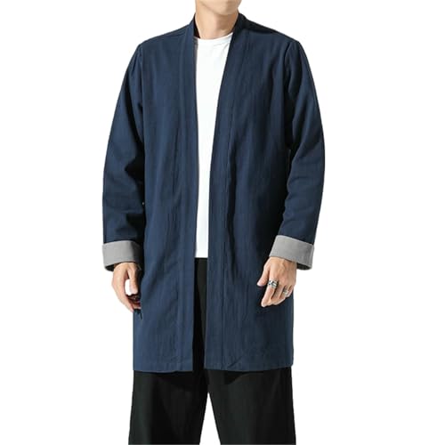 Veste Tang homme en coton et lin de qualité supérieure cardigan mi-long coupe-vent XL