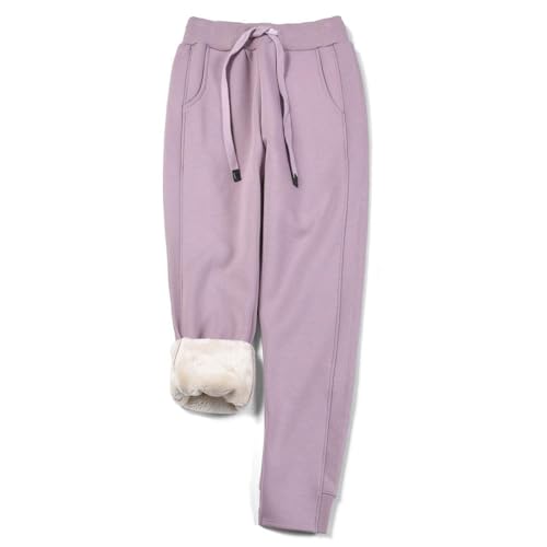 utcoco Women's Athletic Fit Thicked Fuzzy Sherpa Lined Warm Drawstring Tapered Jogger Sweatpant